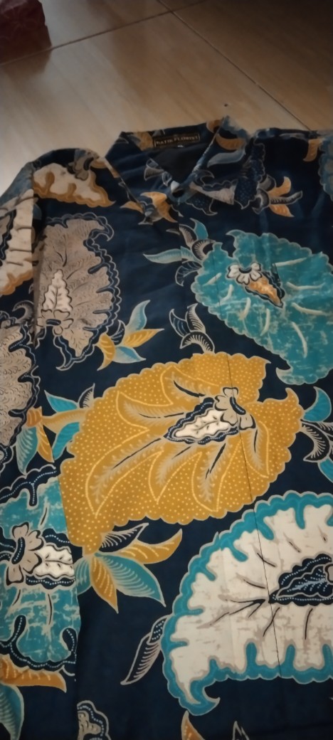 Dedaun Navy Panjang Kemeja Batik Pria Full Furing Bahan Katun Cabut Primisima