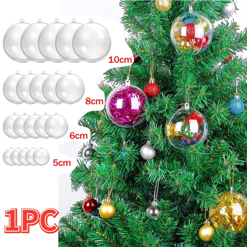 1pc Ornamen Bola Plastik Transparan Model Hollow Untuk Dekorasi Pohon Natal