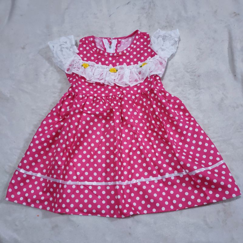 Dress sabrina anak 1 2 tahun polka dress anak tutul (dress sabrina brokat putih KANA)