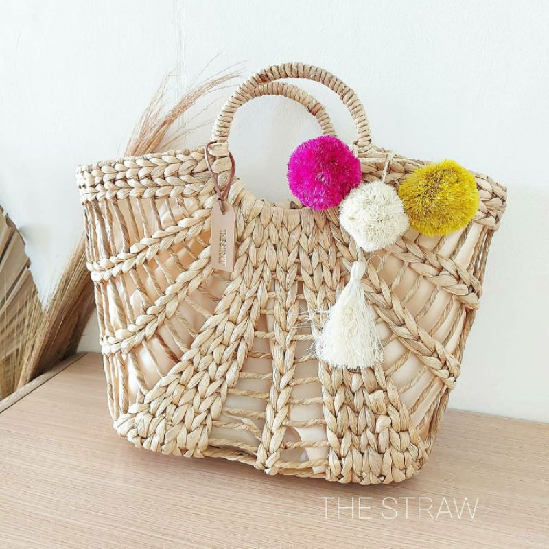 SALE Tassel Pompom Eceng Handbag pom Pom Tas Handmade Anyaman Pantai