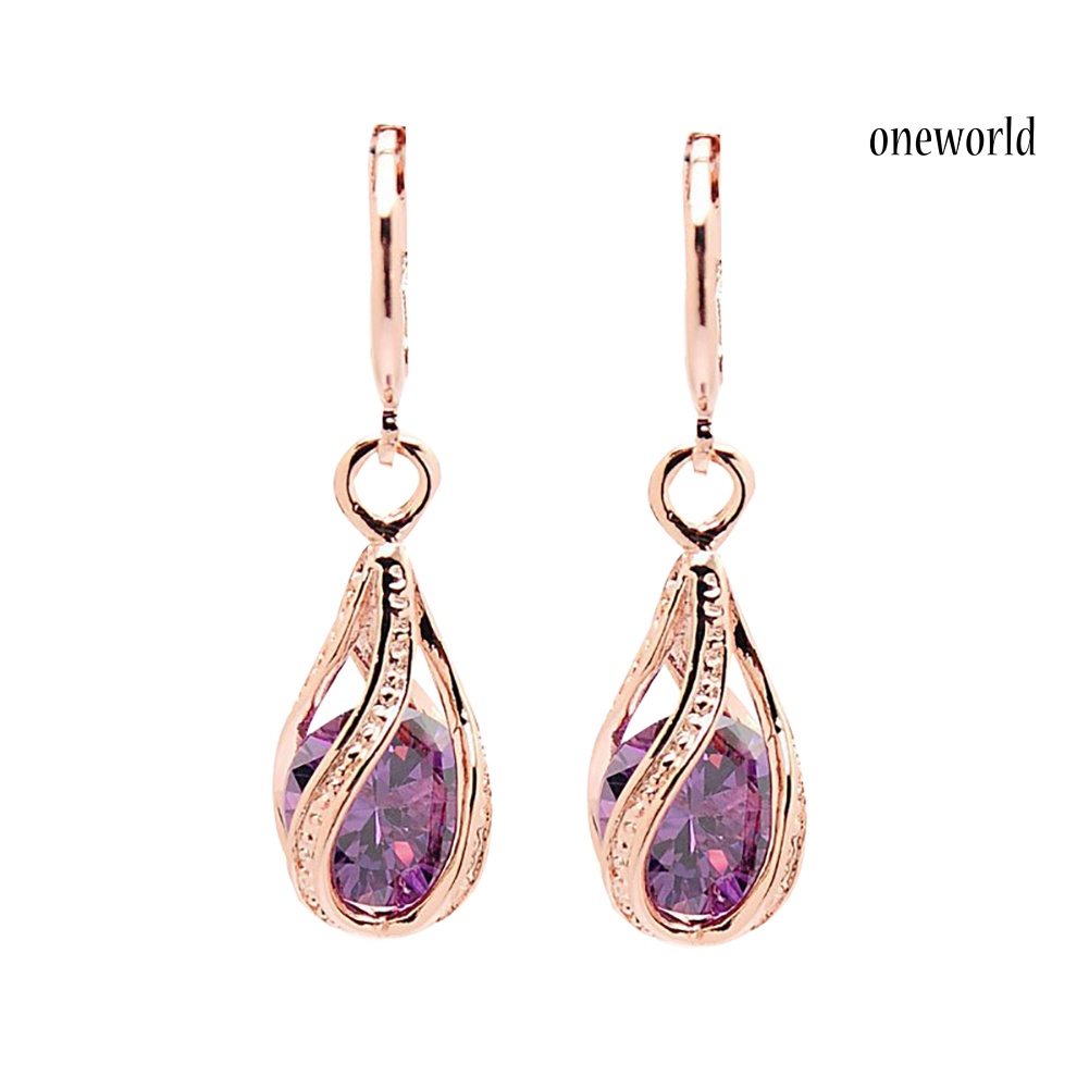 OW@ Women Fashion Cubic Zirconia Water Drop Dangle Leaverback Earrings Jewelry Gift