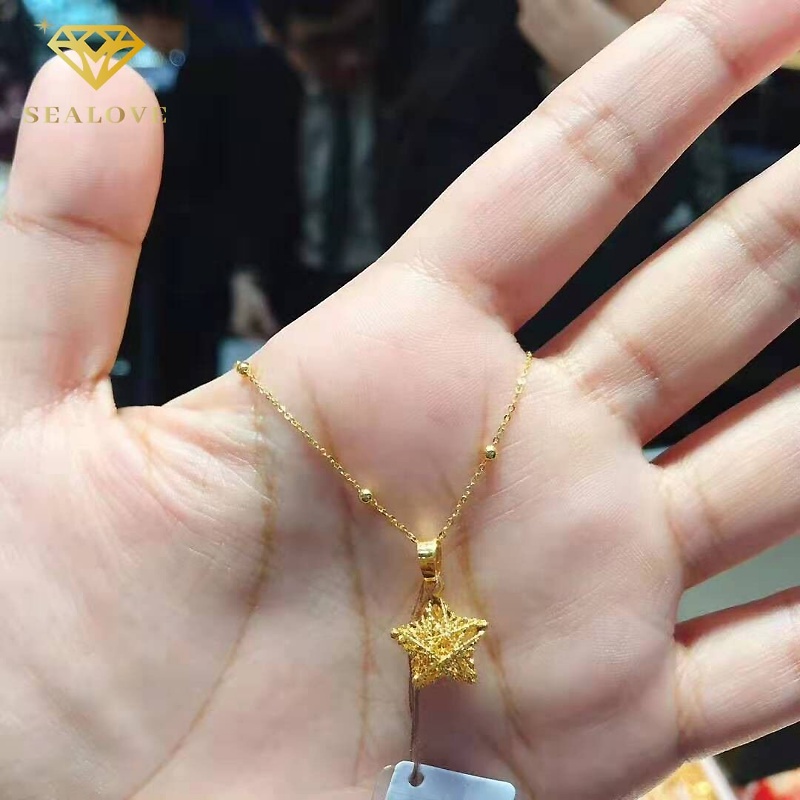 Kalung Titanium Asli Wanita Anti Karat Emas 18K Berlian liontin daun semanggi Kristal Perhiasan Aksesoris Korea