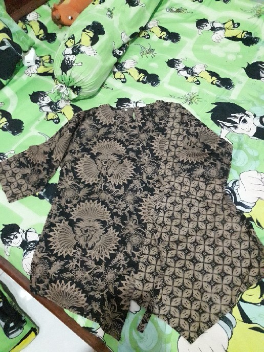 Tey-17 Batik Wanita Asj Sa Hrb026 Kenongo Kemeja Tosca Pendek Kombinasi Jumputan