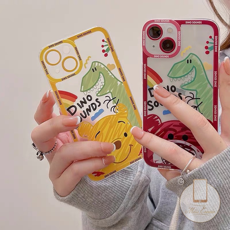 Soft Case TPU Transparan Motif Kartun Beruang Dinosaurus Untuk iPhone 7 8 Plus 11 13 12 Pro Max XR X XS Max 6 6S Plus SE 2020