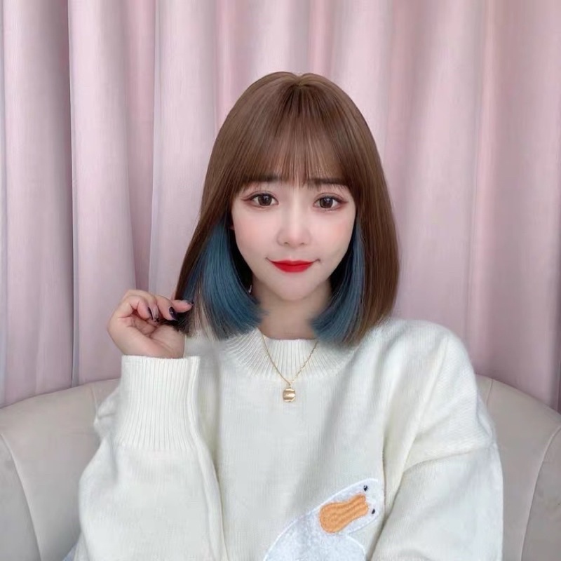 T25 full wig korean bobo cold brown highlight blue lisa 33cm