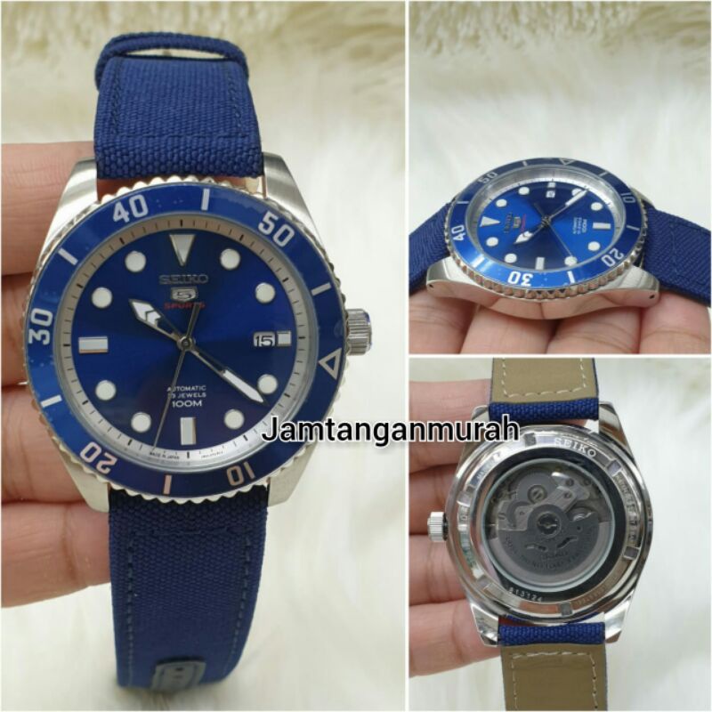 jam tangan pria seiko5 automatic body steel tali kanfas kualitas original