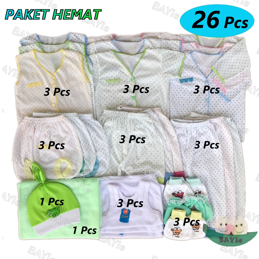BAYIe - Paket Hemat Perlengkapan Baju Bayi Baru Lahir (New Born) POLKADOT Ekonomis dan Hemat PAKET POLKADOT HANDUK