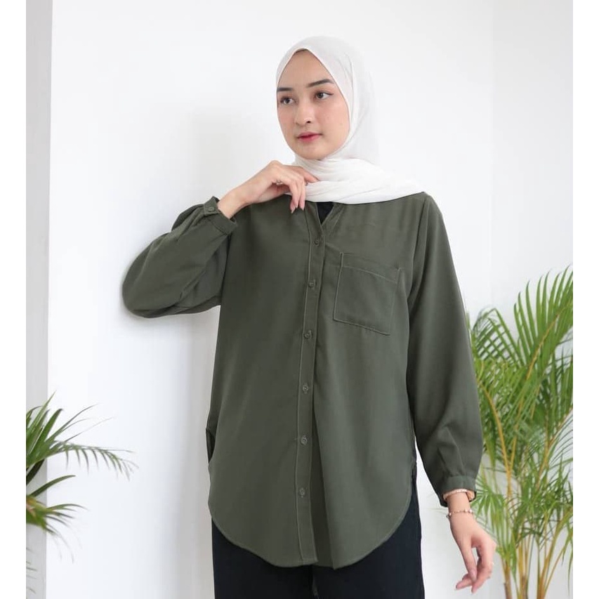 Kania basic Shirt Kemeja Wanita Casual Jumbo Baju Atasan Wanita Terbaru Ootd Remaja Kekinian Kemeja Polos