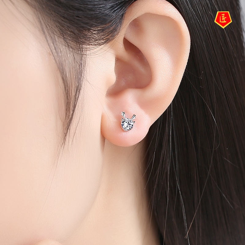 [Ready Stock]Creative Diamond 925 Sterling Silver Elk Stud Earrings