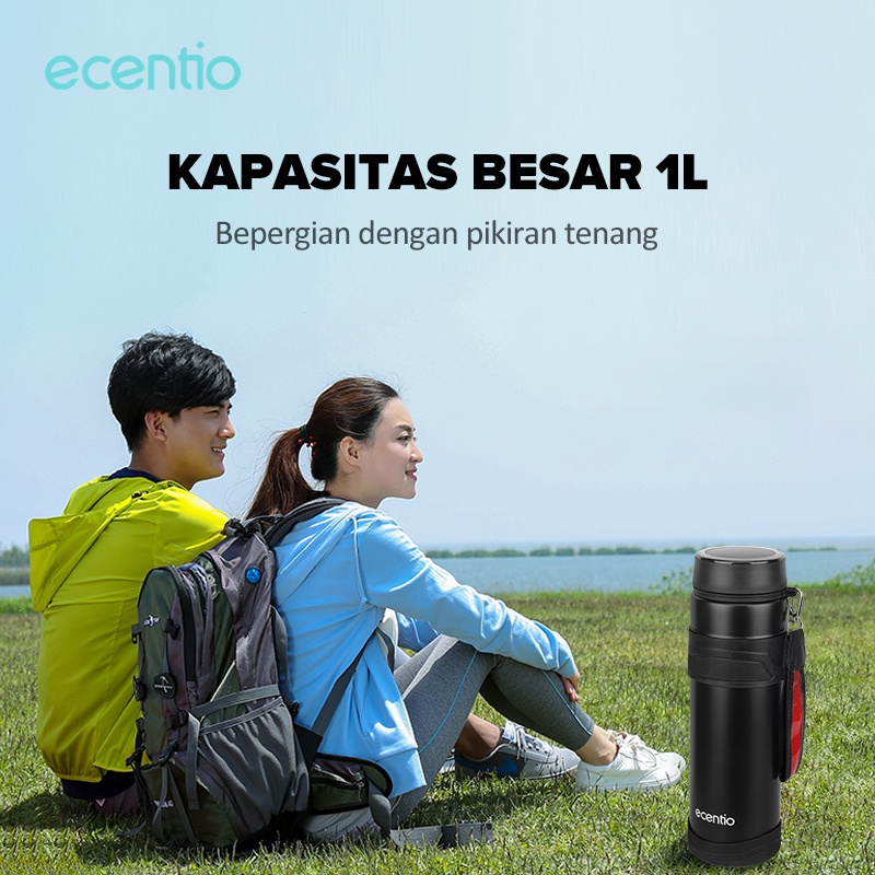 ecentio 1L Termos Air Panas Dingin Tumbler Besar Bottle Air Panas Anti Bocor Stainless Termos Minum Botol Minum