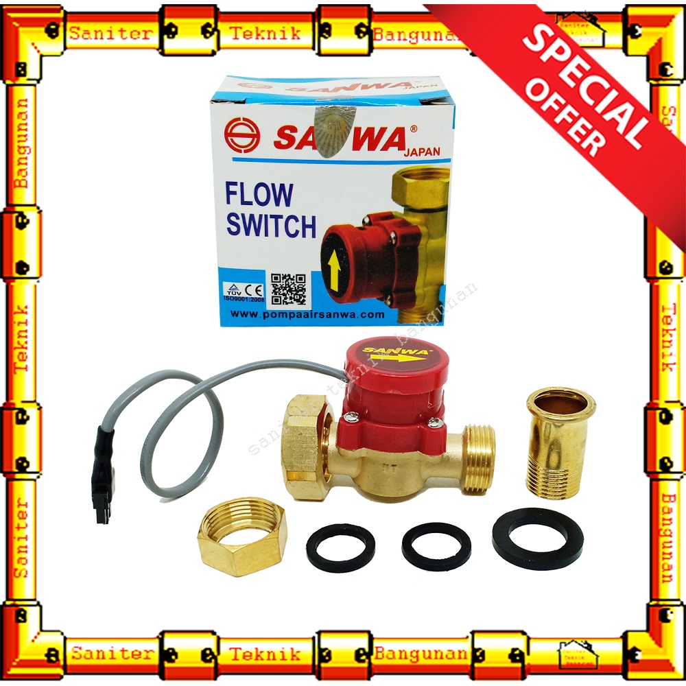 Flow Switch Otomatis Pompa Air Booster Dorong 3/4&quot; dan 1&quot; Sanwa Japan