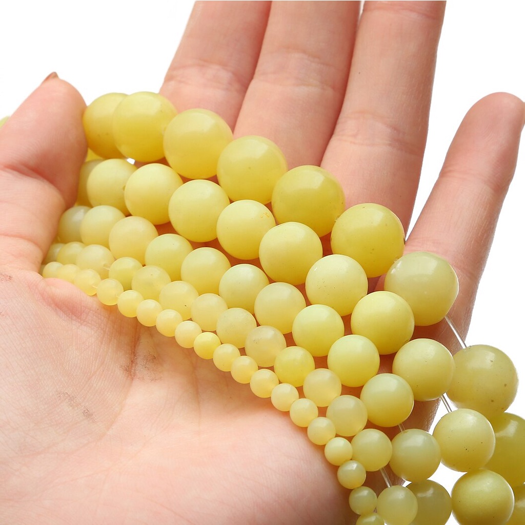 Alami Lemon Jade Stone Beads, Diameter 4/6/8/10/12mm, Diameter lubang sekitar 1mm, digunakan untuk Membuat Perhiasan DIY Strand