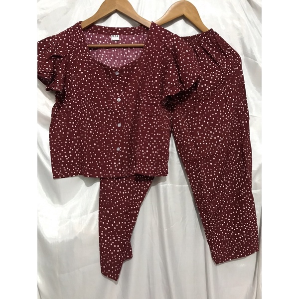 TERMURAH DI SHOPEE! SET CACA BUSUI-Maroon polka