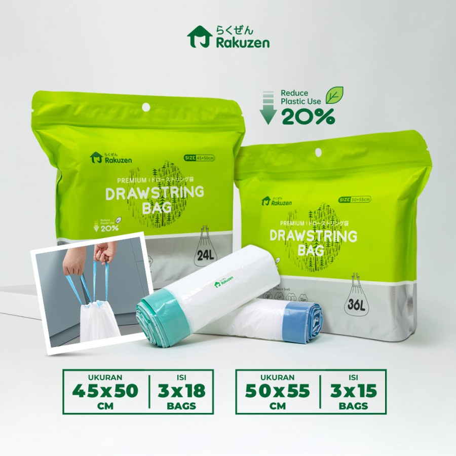 KtmStore Rakuzen Premium Drawstring Bag Kantong Sampah Plastik Dengan Tali