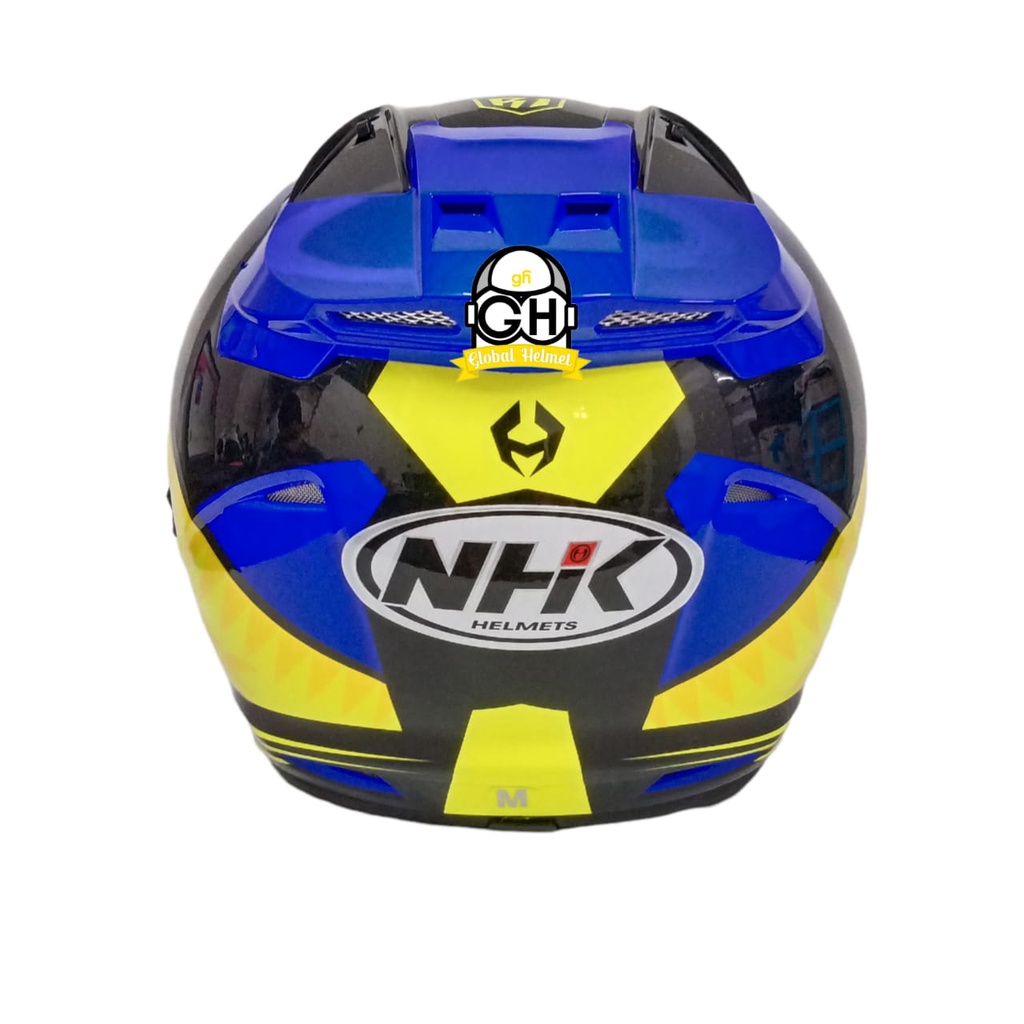 HELM NHK R1 MOTIF BIZARE BLUE AQSO YELLOW NHK R-1 BIZARE BLUE AQSO YELLOW DOUBLE VISOR