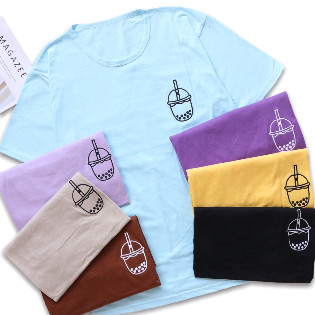 KAOS ALLSIZE OVERSIZE WANITA KATUN COMBED 30S T SHIRT TUMBLER TEE JAKARTA BORDIR BOBA - READY BIRU ,