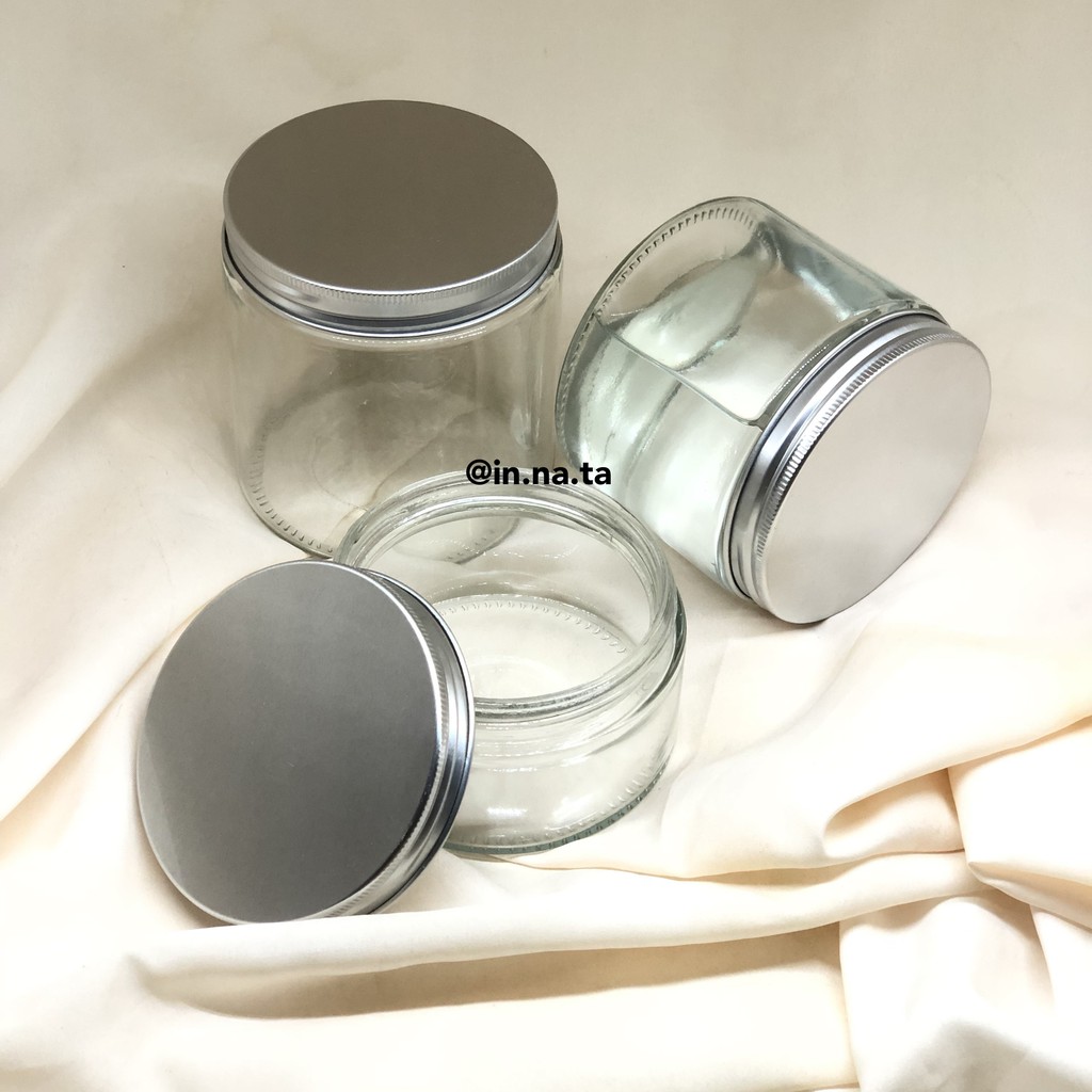 250ml, 400ml, 500ml, 750ml Toples Jar Kaca + Tutup Aluminum, Retto Straight Glass Jar Kue, Es Krim, Peach Gum