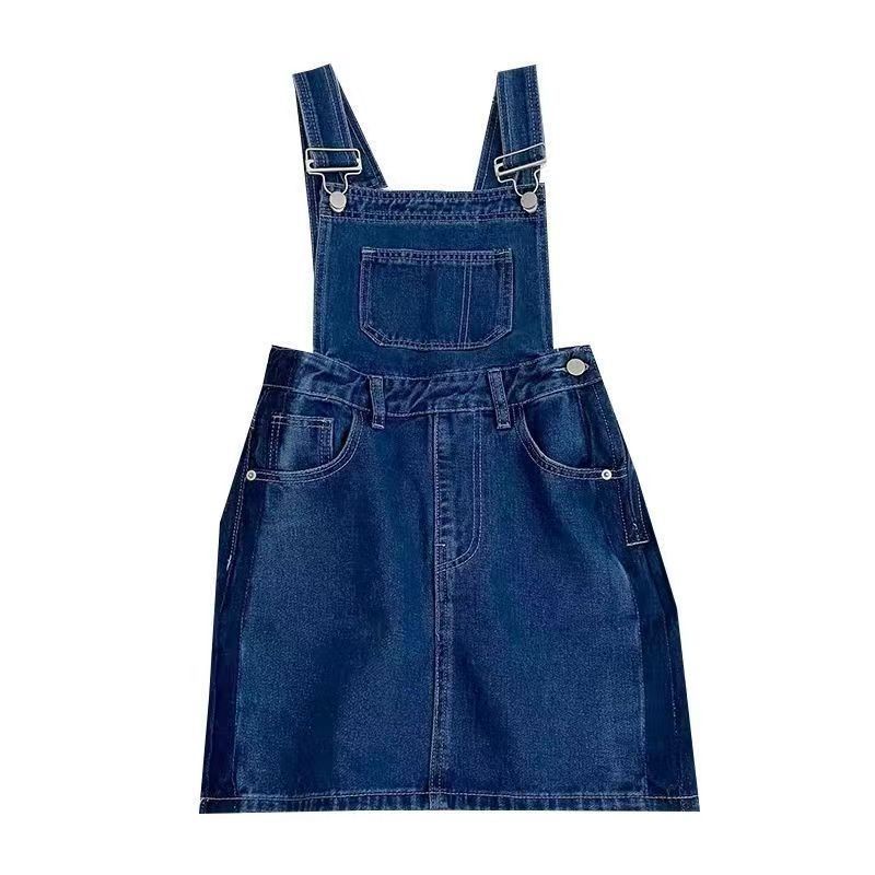 Denim suspender rok wanita musim panas pinggang chic desain Perancis kecil pinggang tinggi ramping r