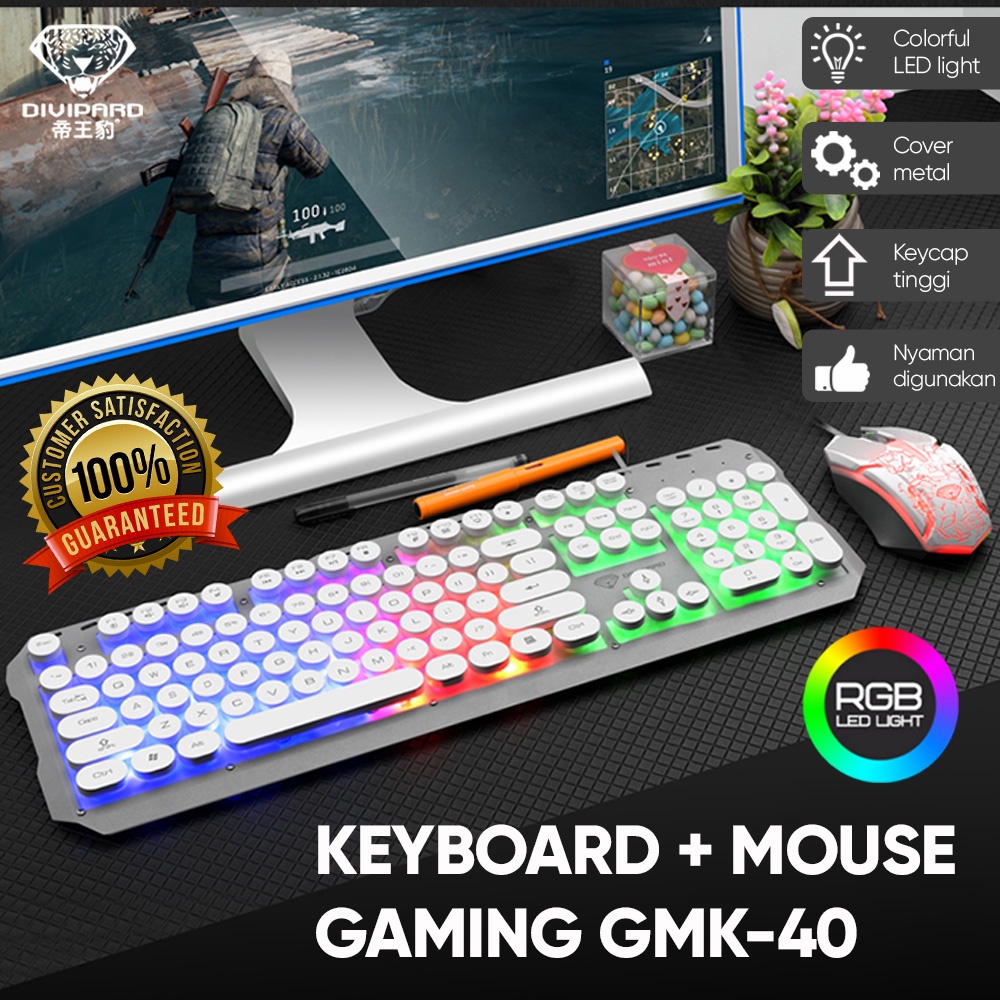 Keyboard Plus Mouse Gaming GMK-40 Model Kabel USB 2.0 Divipard Plus LED Bahan Metal