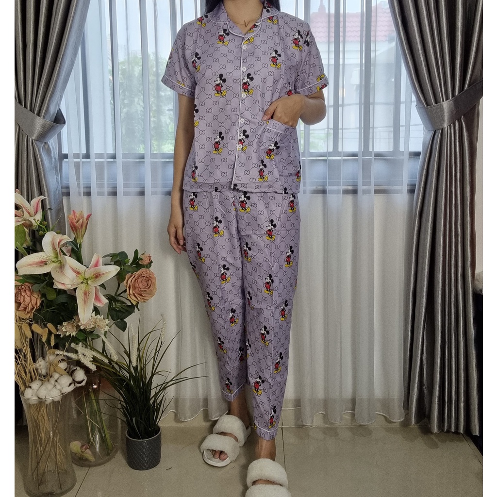 VIBELLECP - CP Vibelle shop grosir baju tidur piyama karakter fashion murah wanita-CP GUC1 MICKEY ABU