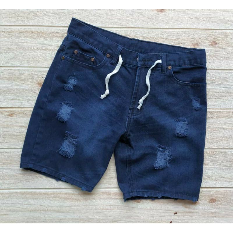 Celana Pendek Pria Ripped Jeans Navy Hitam Original Branded Sobek Robek