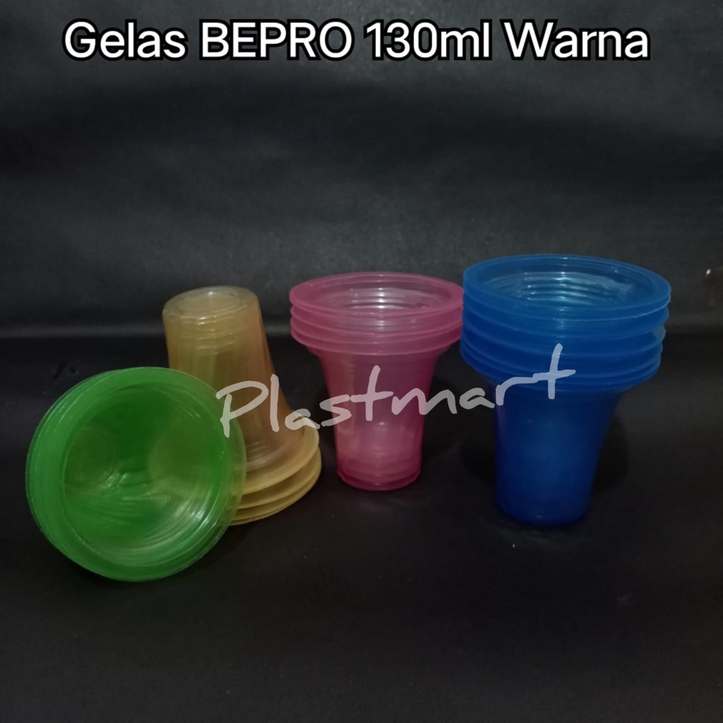 Gelas Plastik BEPRO 130ml WARNA @50pcs