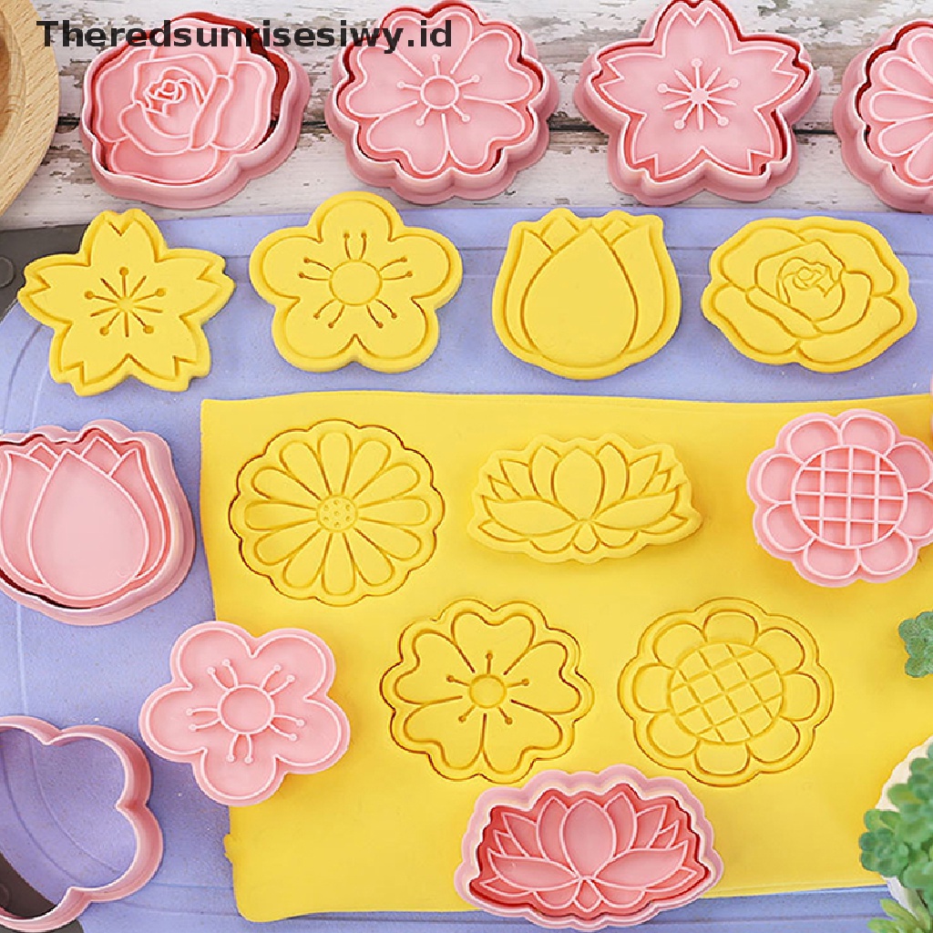 # Alat Rumah Tangga # 8pcs / Set Cetakan Kue / Biskuit / Fondant Bentuk Bunga 3D Bahan Plastik Untuk Dapur