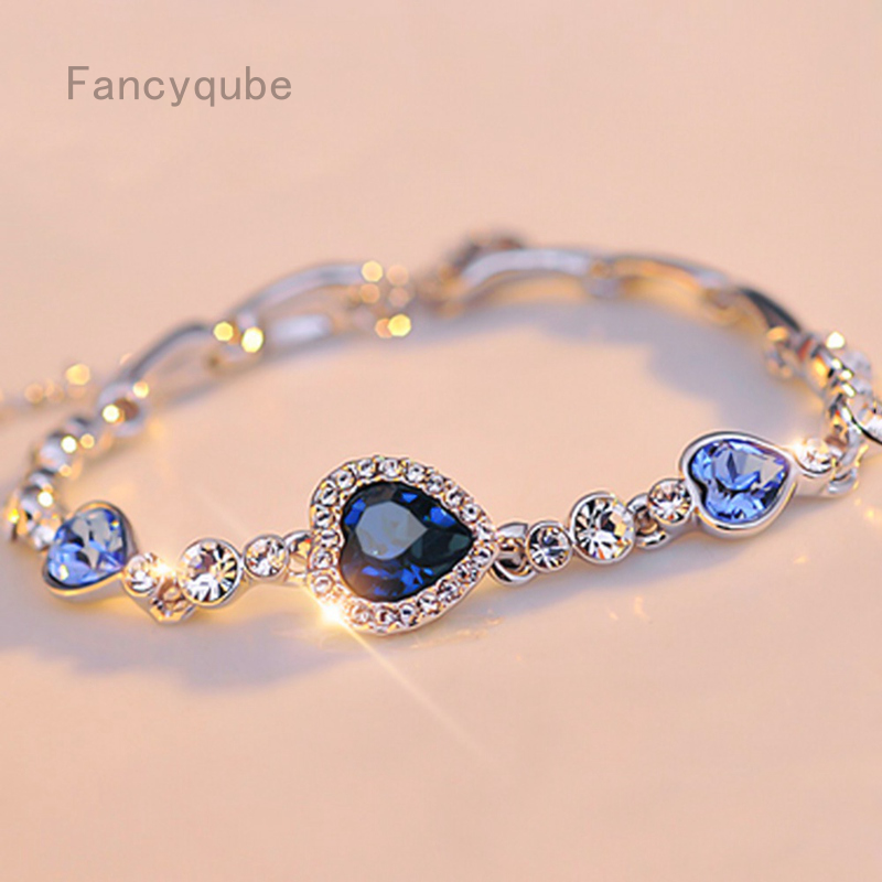 Gelang Kristal Biru Lapis Silver untuk Wanita