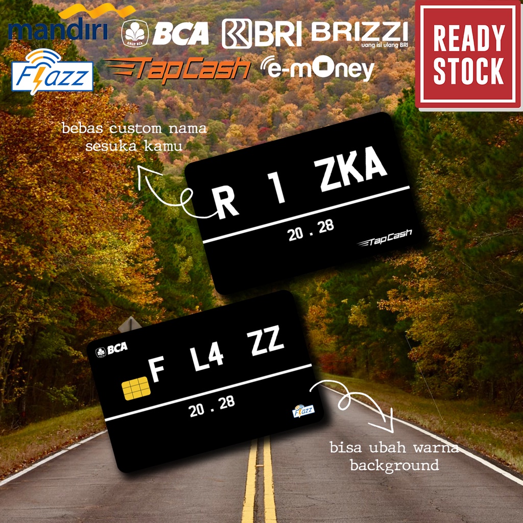 Emoney mandiri flazz bca gen 2 brizzi tap cash custom PLAT NOMOR kartu e toll free edit 1 sisi atau 2 sisi cocok untuk komunitas dan souvenir