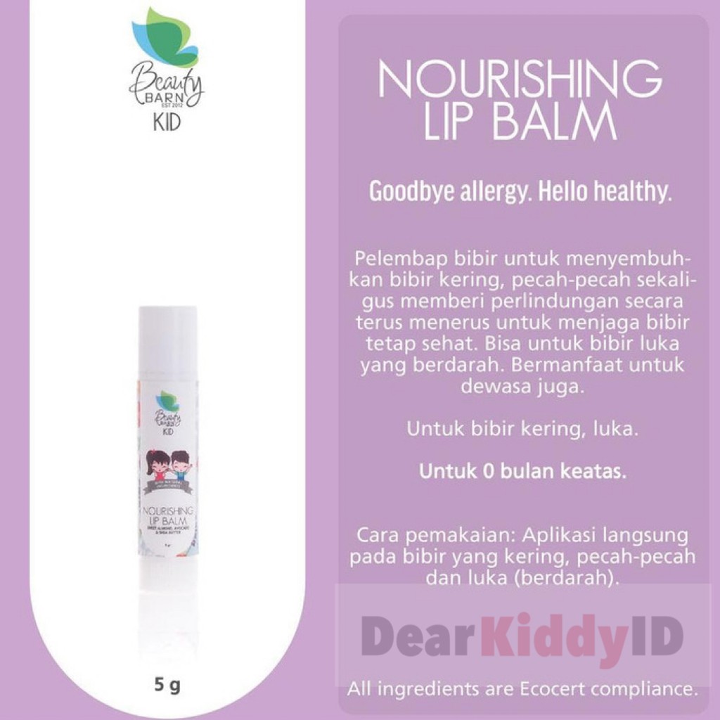 Beauty Barn ORGANIC Kids Lip Balm - 5 gr / Pelembab Bibir Bayi Anak - Dewasa