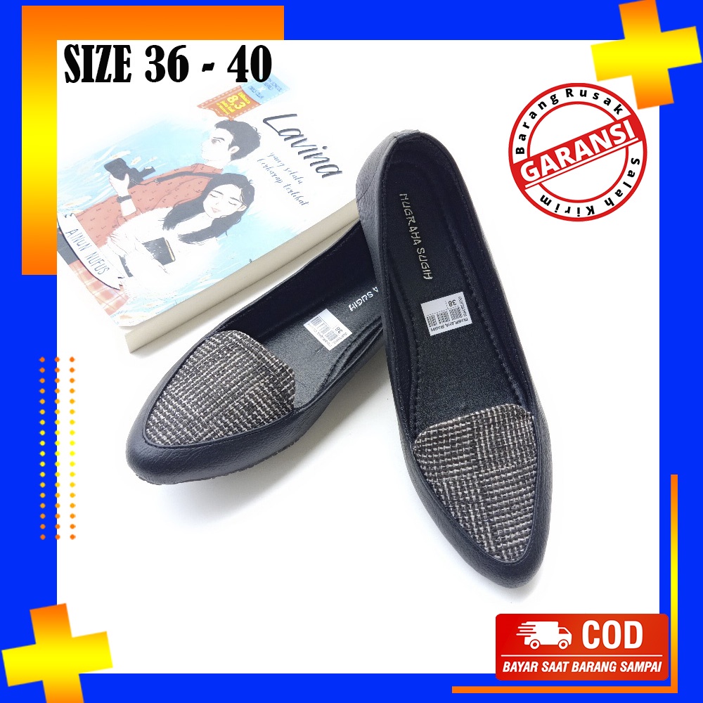 Sepatu Pansus Kasual Kerja Wanita Flat Shoes Selop Perempuan Cewek Dewasa Murah Warna Hitam