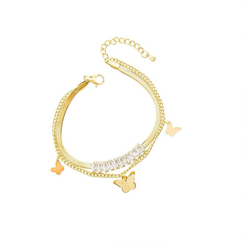 Butterfly Gelang Bahan Titanium Steel Warna Emas Dengan Liontin Kupu-Kupu