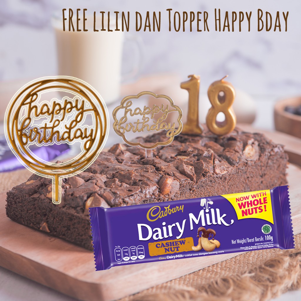 

Kue Ulang Tahun Brownies Panggang Premium Topping CADBURY DAIRY MILK / Ultah Birthday Cake