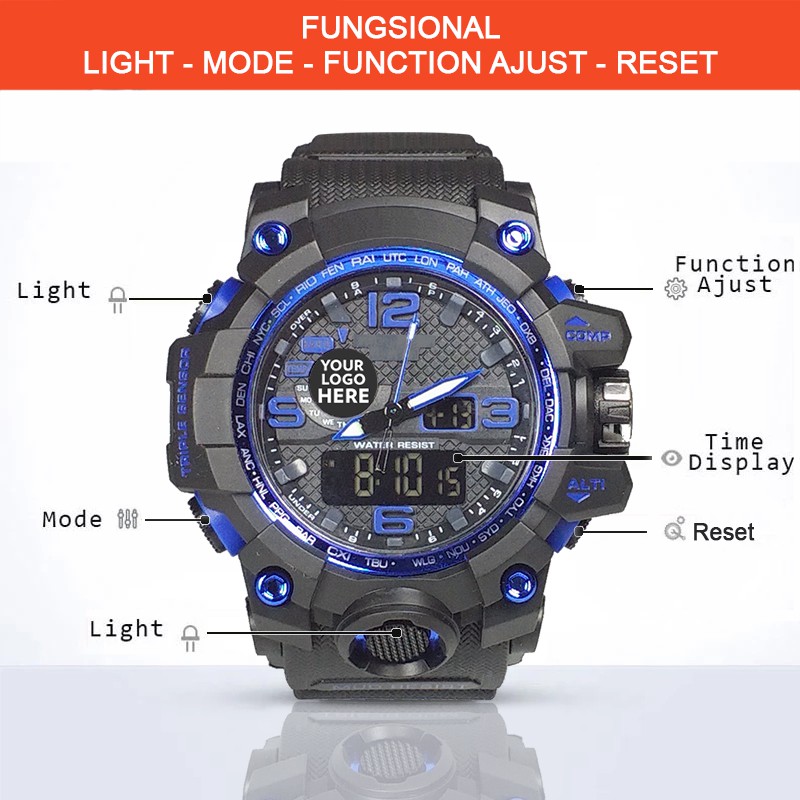 (Istimewa Bossque) Jam SUPERMAN Double Time List Biru (Exclusive)