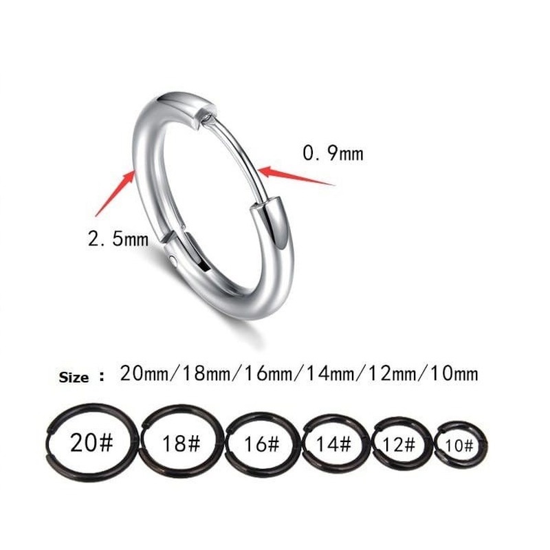 2.5 Coil Men's and Women's Circle Round Big Circle Ear Buckle Titanium Steel Stainless Steel Ear Jewelry 210902