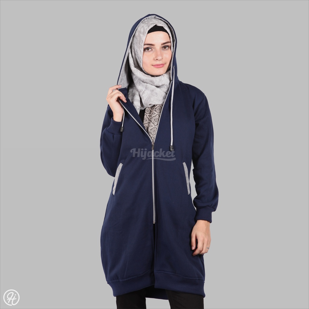 JAKET SWEATER WANITA MUSLIMAH HIJABER - HIJACKET BASIC NAVY - PANJANG HIJAB SYARI HIJAKET HIJAB