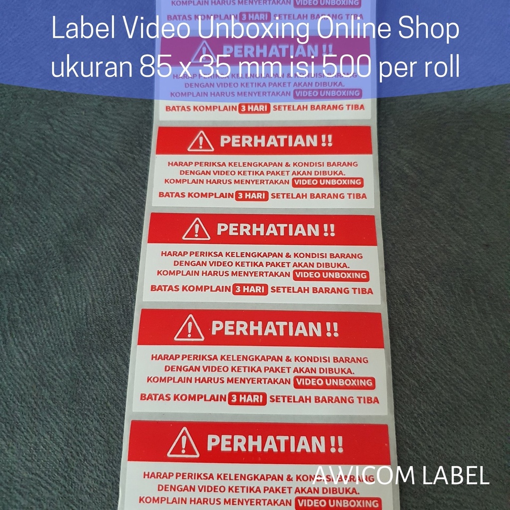 

RB Stiker Wajib Video Unboxing ukuran 85x35 isi 500