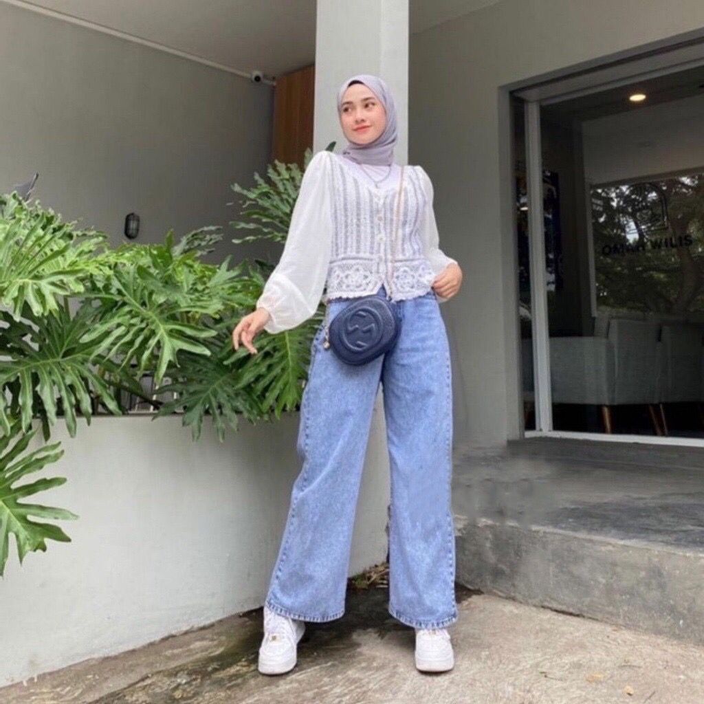 1KG MUAT 4PCS | CELANA KULOT JEANS HIGHWAIST SNOWBLUE HITS SELEBGRAM FASHION WANITA