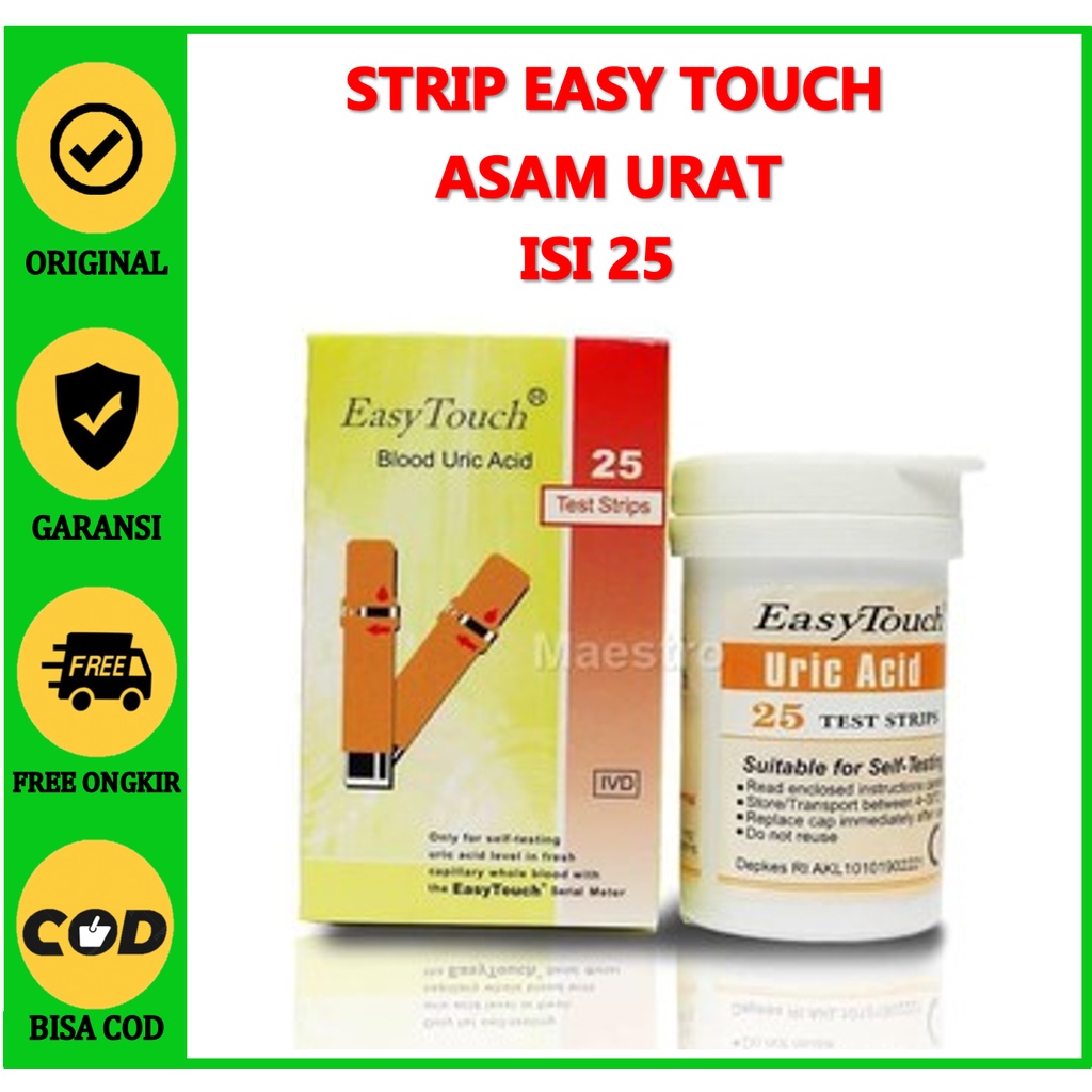 Easytouch Uric Acid Test Strip Cek Asam Urat Refill Isi 25 Easy Touch /  Strip Easy Touch Asam Urat 