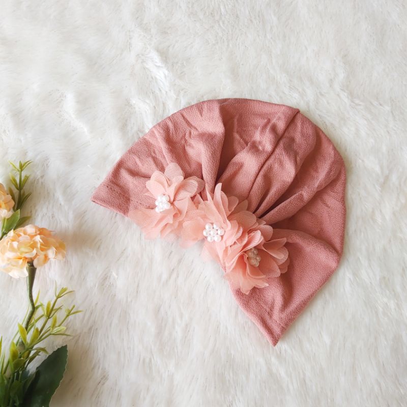 Turban Bayi 0-3th Bunga Besar - Bandana bayi - Kerudung Anak Bayi-Dusty pink