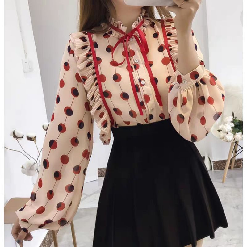 MDLV ~ 2689 Aprilita Pleated Shirt Blouse wanita Blouse Premium Blouse Import Blouse Chiffon Blouse Polkadot Kemeja Fashion Kemeja Import Kemeja Premium Kemeja Polkadot Fashion Import