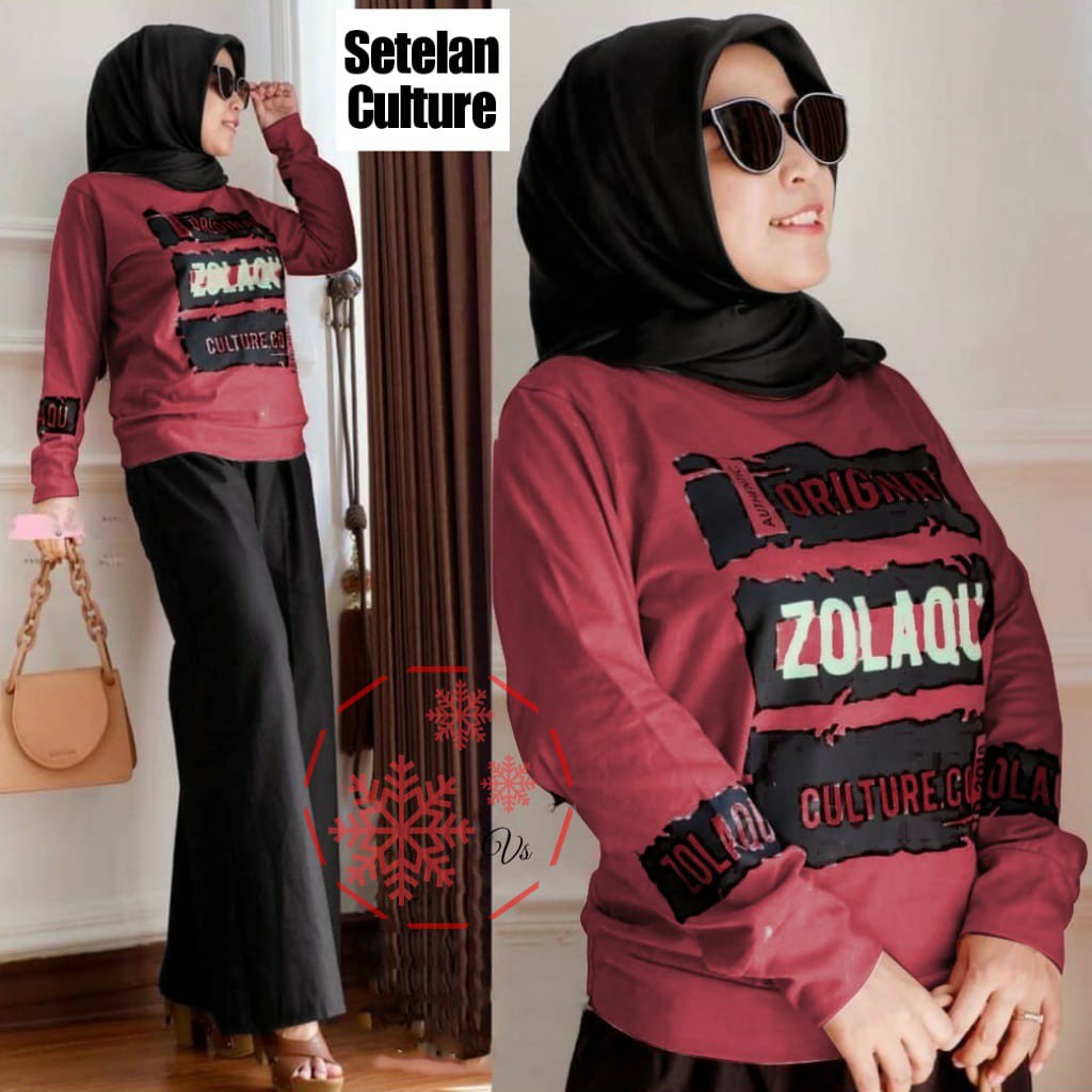 INDOBEST STELAN CULTURE JUMBO LENGAN PANJANG FASHION WANITA / SET SWEATER OLAHRAGA