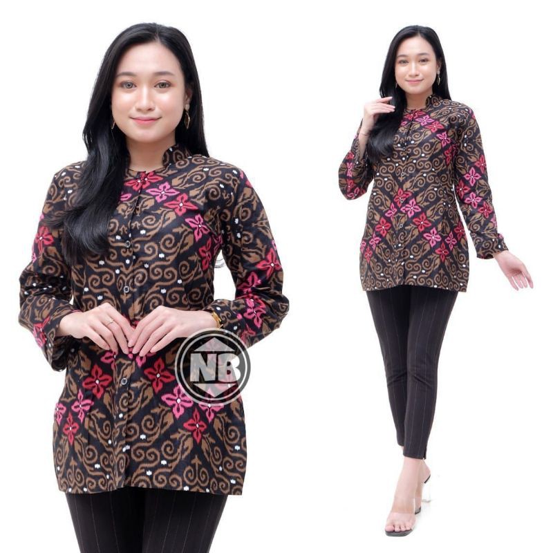 tey-17 Batik wanita ASJ SA HRB026 Kenongo Kemeja Tosca Pendek-Bintang merah