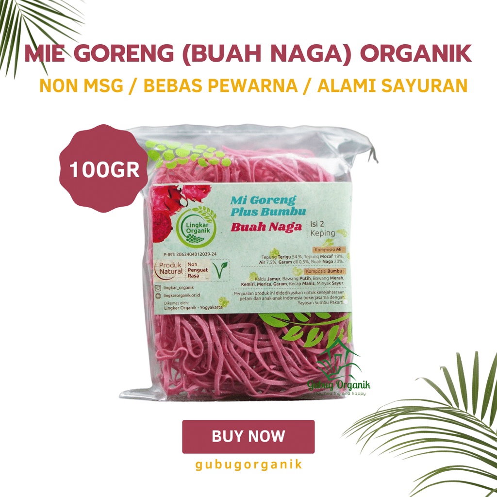 

LINGKAR ORGANIK MIE GORENG BUAH NAGA SEHAT NON MSG 100GR GORENG INSTAN ALAMI