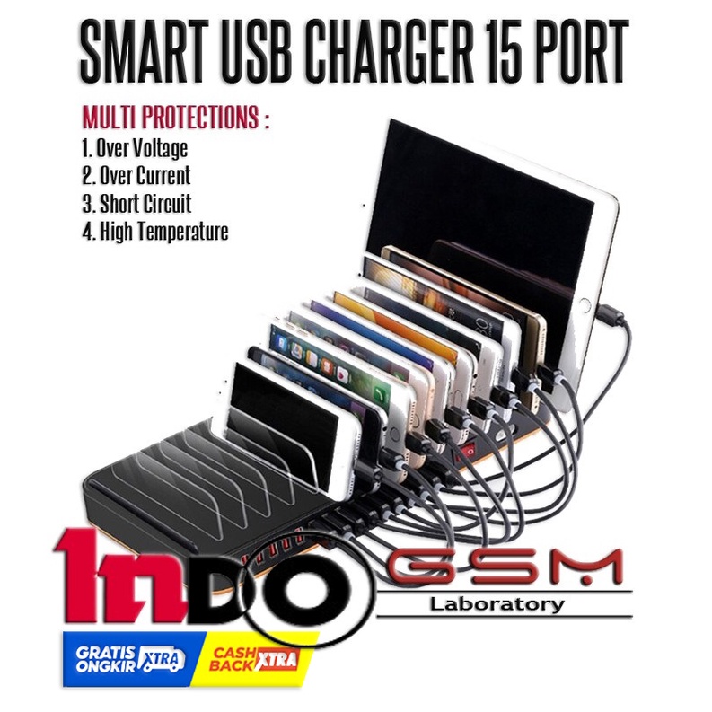 Smart USB Charger 15 Port Adaptor Charger USB FAST SMART CHARGING STATION TERMINAL CAS 15 COLOKAN