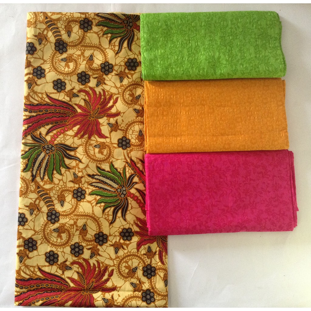 Kain Batik Printing Motif Daun Jari Warna Kuning Gading