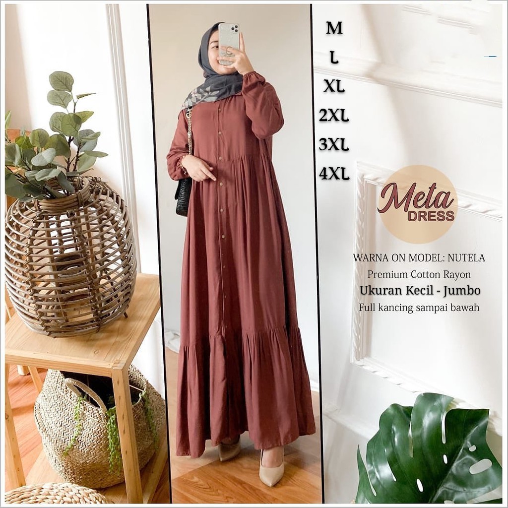 Meta Dress/Gamis Terbaru Moderen/Gamis Jumbo Polos/Ukuran kecil sampai Jumbo/Muat sampai BB 100kg