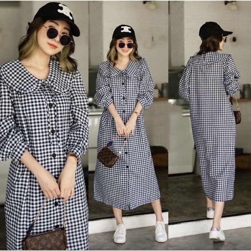 Gamis wanita / gamis muslim wanita / gamis remaja trendy / gamis motif kotak kotak P1420