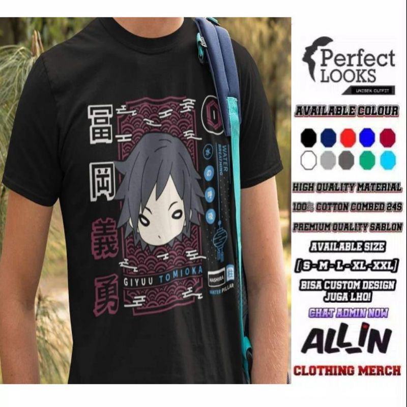 KAOS DEMON SLAYER ANIME GIYUU TOMIOKA HASHIRA WATER PILAR KIMETSU NO YAIBA FULL COLOUR SABLON