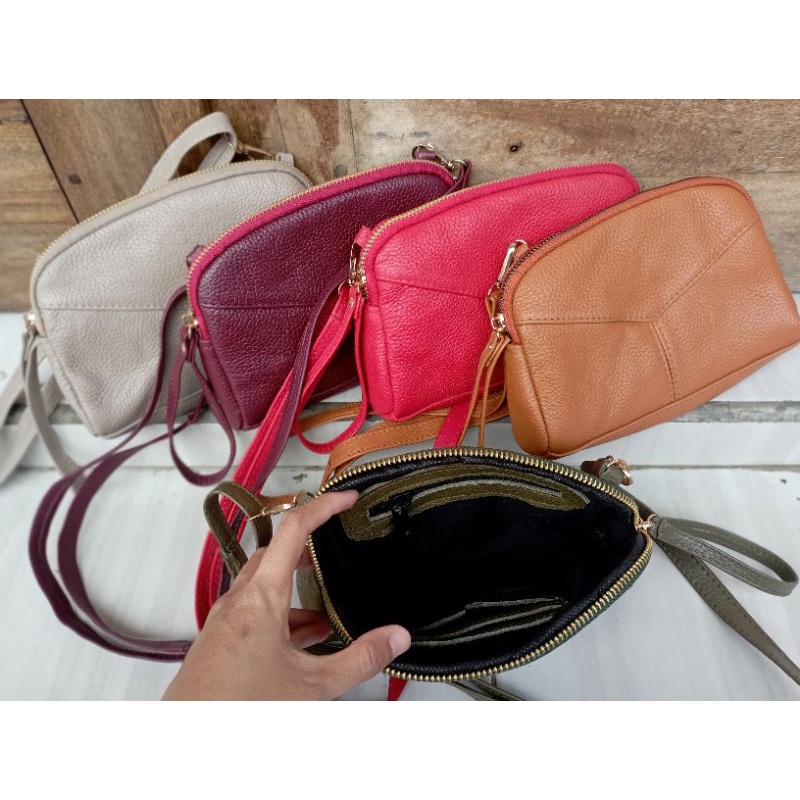 Tas wanita tas slempang mini tas hp kecil dompet kulit wanita dompet koin dompet double tali dompet 